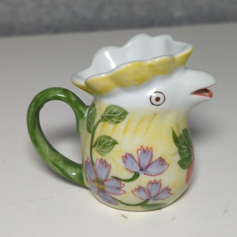 Miniature 3" Ceramic Rooter Pitcher Floral With Green Trim